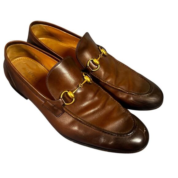 Gucci Jordaan Brown Leather Loafer Gold Horsebit Hardware Size 9 Men's - Picture 2 of 10